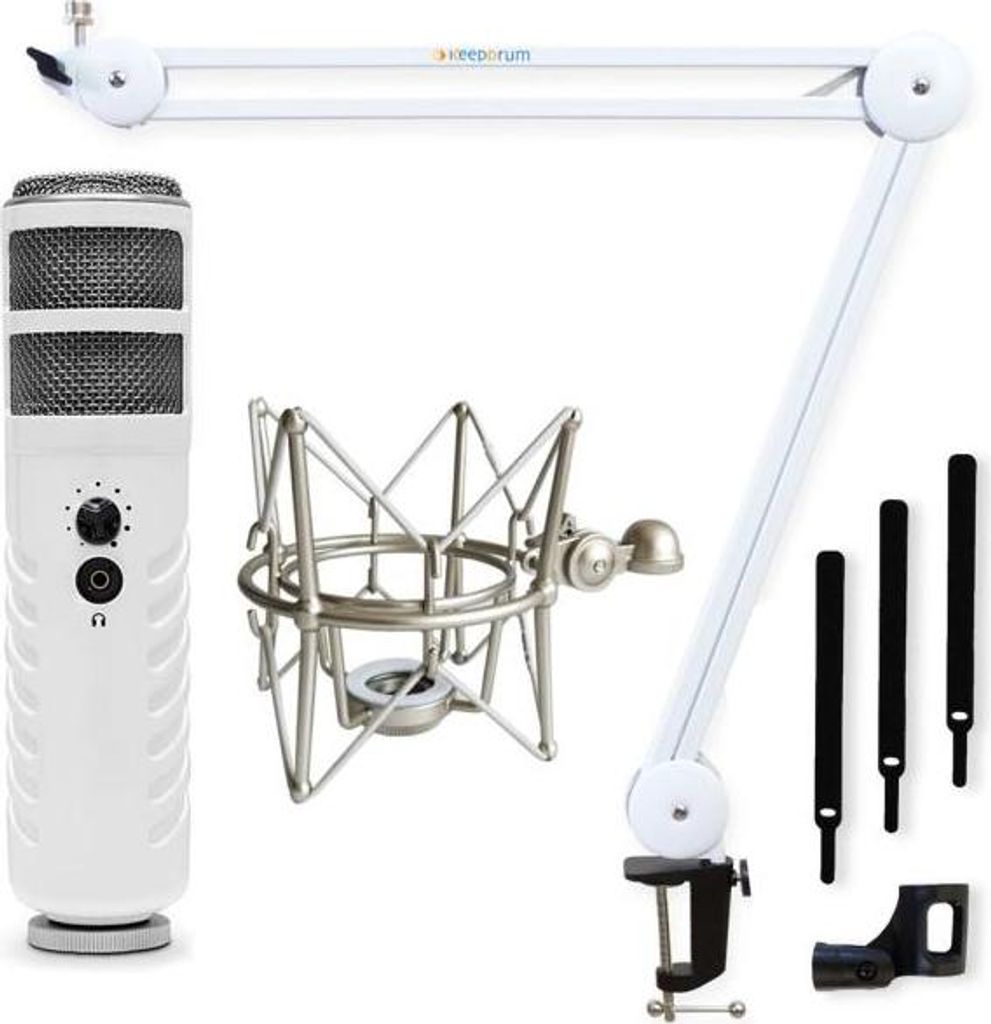 Rode Podcaster mit Mikrofonarm Weiss mit Spinne