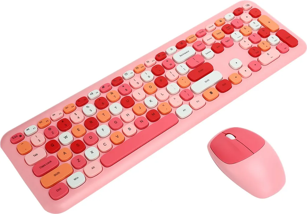 Pack clavier et souris sans fil 110 touches rose ergonomique et design