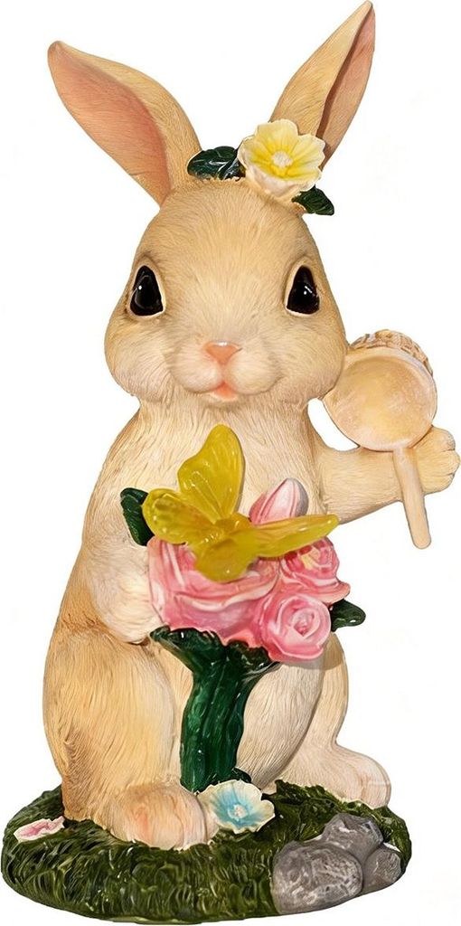 Garten Kaninchen Figur mit Solarlicht, Resin Deko für Terrasse & Garten, 23 cm, wetterfest, stabiler Sockel, Geschenk für Frauen