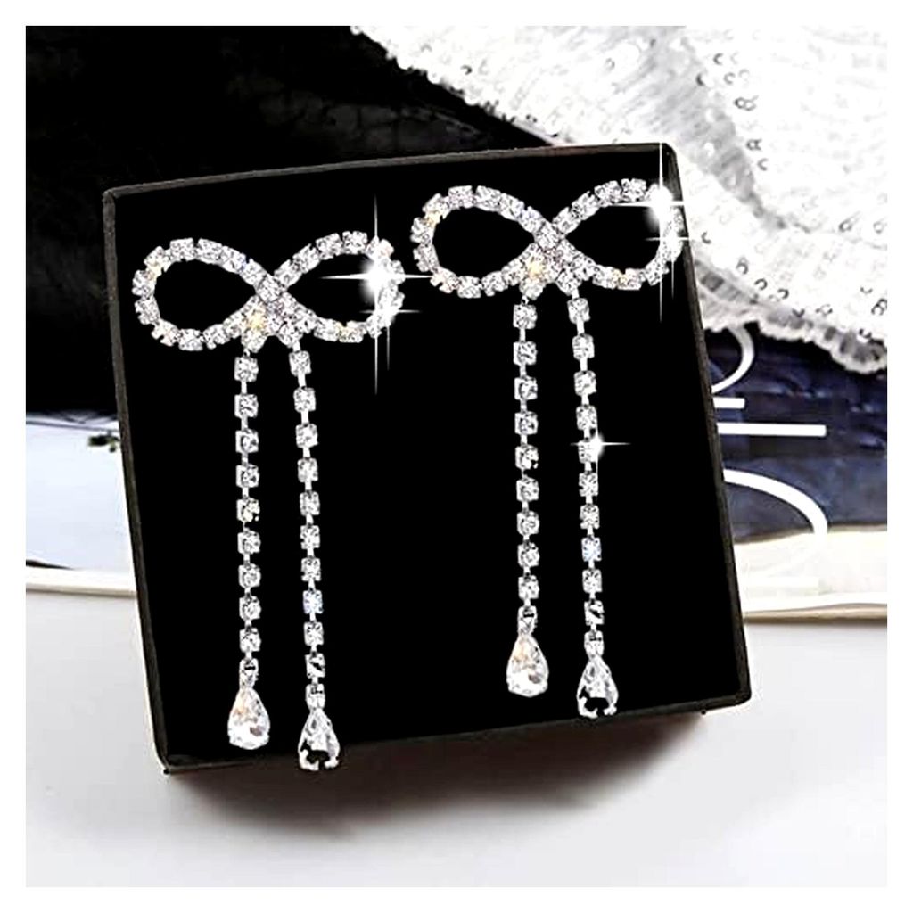 Ohrringe mit Schleifen aus echtem Silber und Strass für Frauen und Mädchen