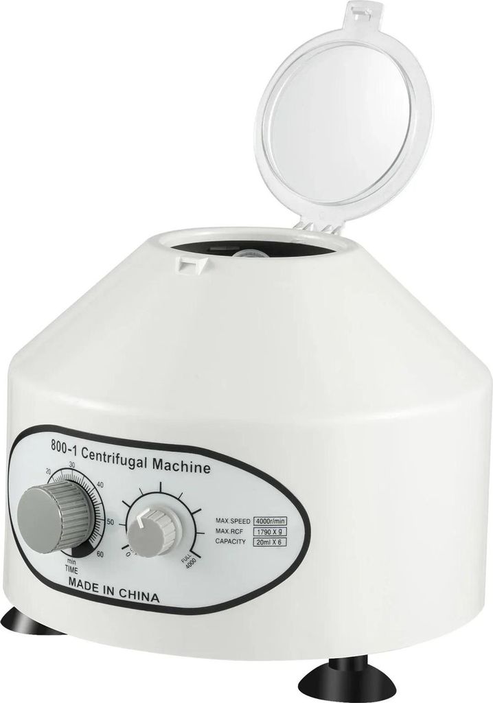 Laborzentrifuge - Tischzentrifuge - 0–4000 U/min Drehzahl Regelbar - 6×20 ml - Timer 0–60 Min - 25 W - 220 V EU‐Stecker - Weiß