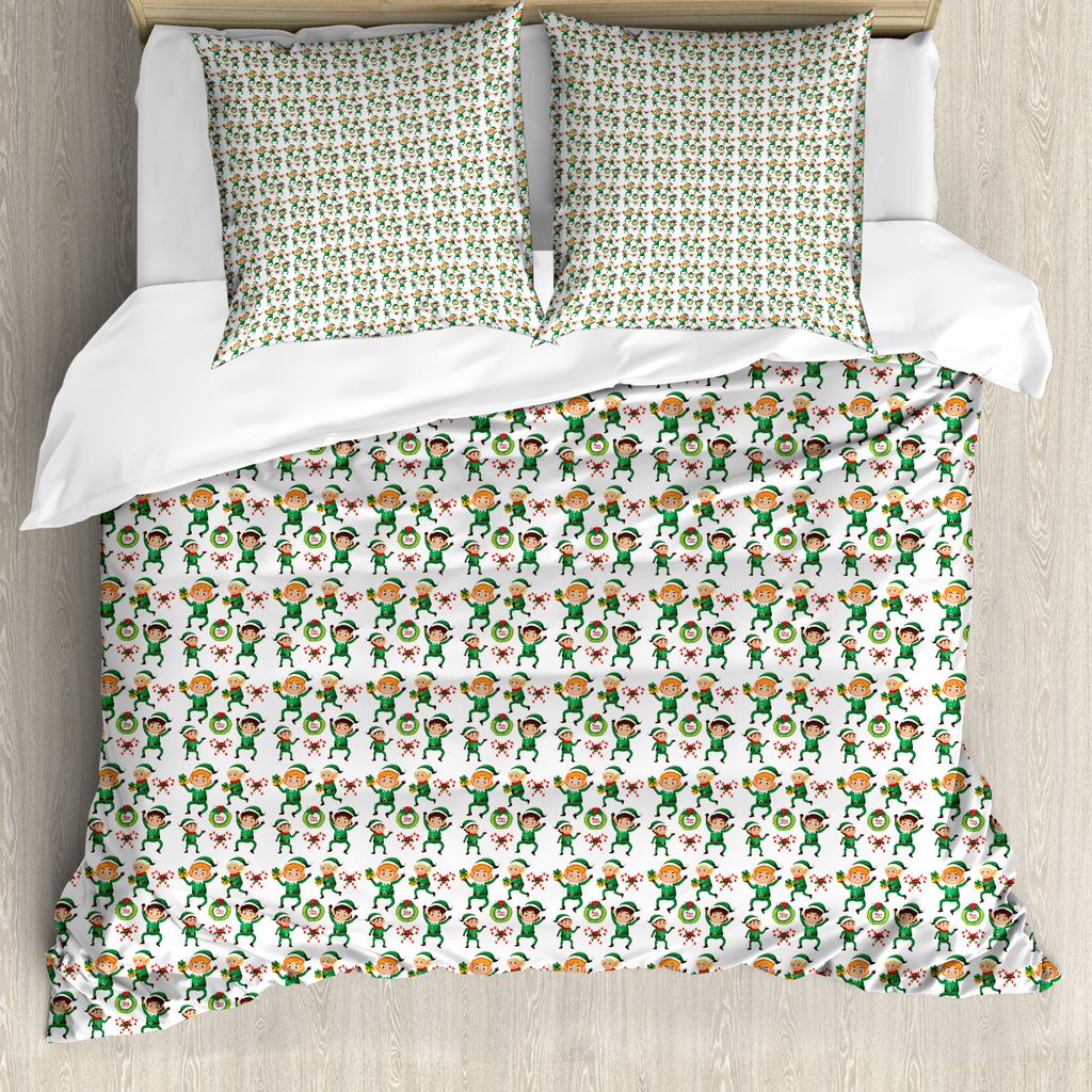 ABAKUHAUS Elf Bettbezug Set für Einzelbetten, Zwerg mit Geschenken und Süßigkeiten, Milbensicher Allergiker geeignet mit Kissenbezug, 200 cm x 2...