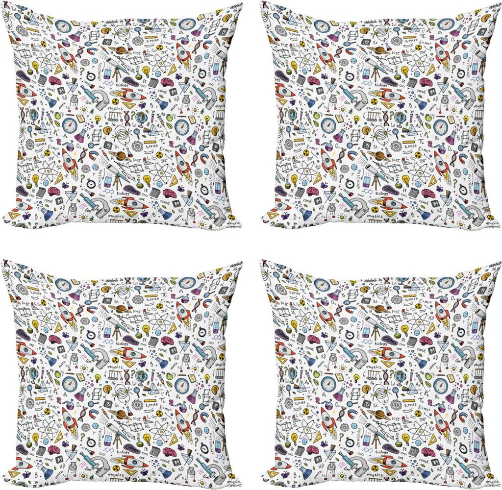 ABAKUHAUS Lehrreich Kissenbezug Set (4 Stück), Wissenschaftliches Labor, Moderner Doppelseitiger Digitaldruck, 60 cm x 60 cm, Mehrfarbig