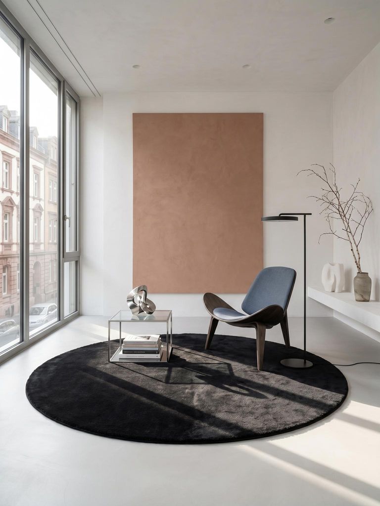 Wohnzimmerteppich Uni Modern Waschbar Strapazierfähig | Rund Schwarz 120x120 cm Schlafzimmer Fußbodenheizung geeignet | NECKAR – Kadima Design