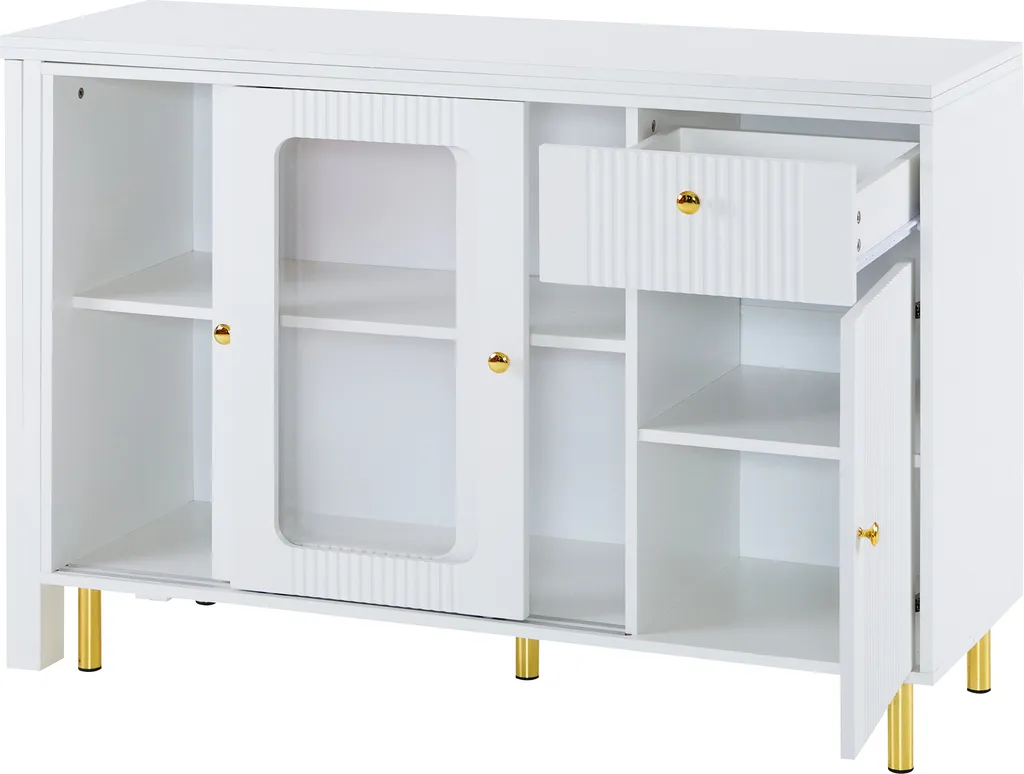 Buffet AIORBER blanc avec table extensible et pieds dorés - 7