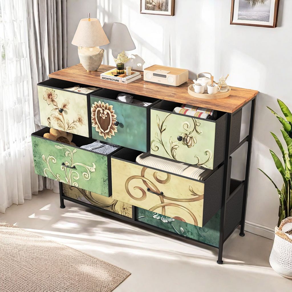 ProximaX Retro-Kommode mit 7 Schubladen - Vertikaler Aufbewahrungsturm als Stoffkommode für Schlafzimmer, Flur, Eingangsbereich, Kinderzimmer, Sch...