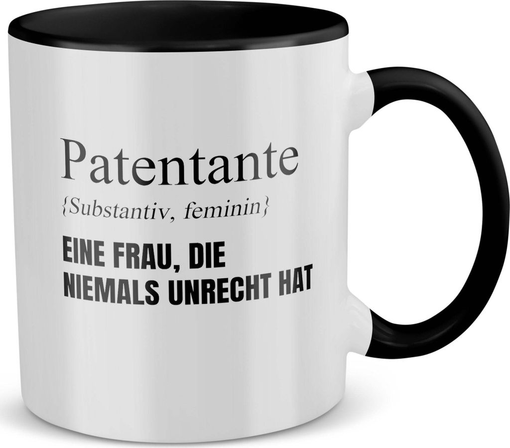 22Feels Patentante Geschenk Taufpatin Tasse Patin Taufe Geburtstag Weihnachten Muttertag Frauen Kaffeetasse (Weiss-Schwarz)