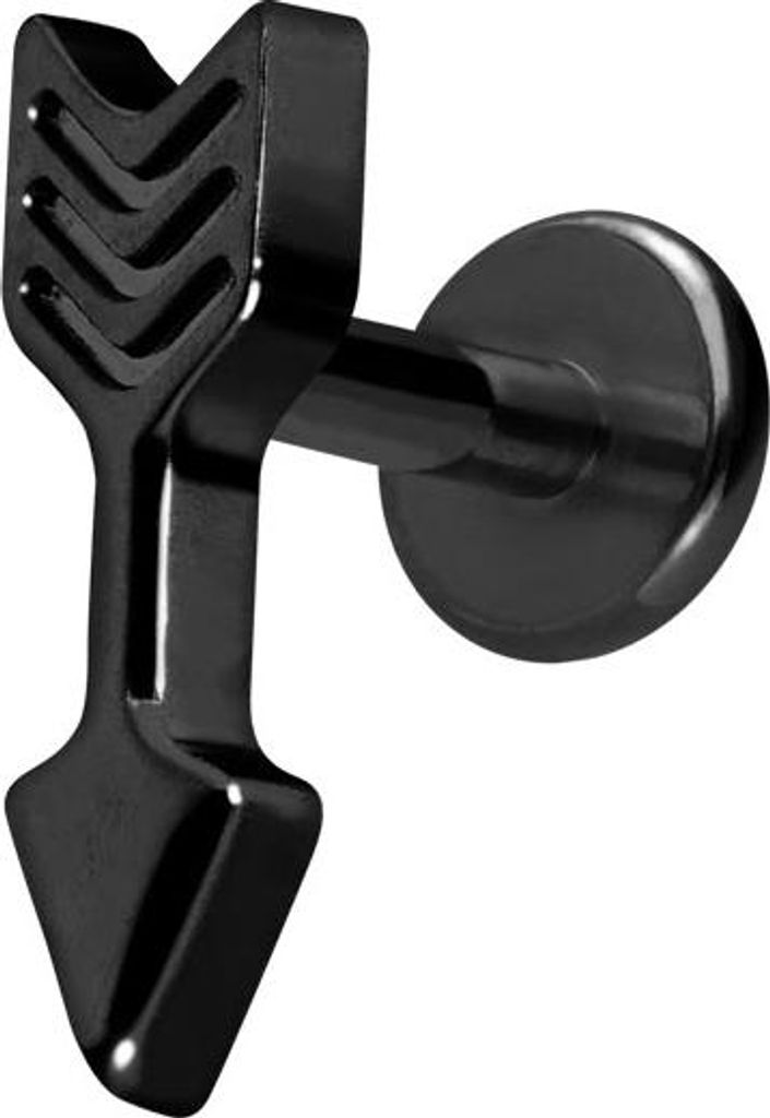 Ohrpiercing, Nasenpiercing Titan Labret mit Innengewinde PFEIL Schwarz Stablänge: 5mm | Stabstärke: 1,2mm
