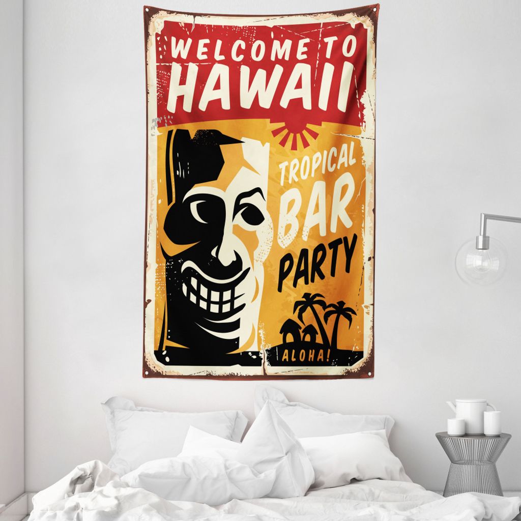 ABAKUHAUS Tiki Bar Wandteppich und Tagesdecke, Tropic Bar-Party aus Weiches Mikrofaser Stoff Waschbar ohne Verblassen Digitaldruck, 140 x 230 cm, M...