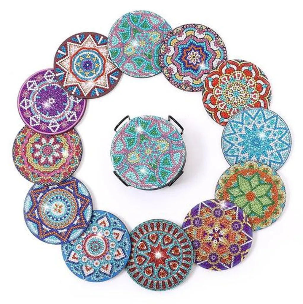 Kit anti-stress : 12 supports de tasses Mandala DIY avec accessoires