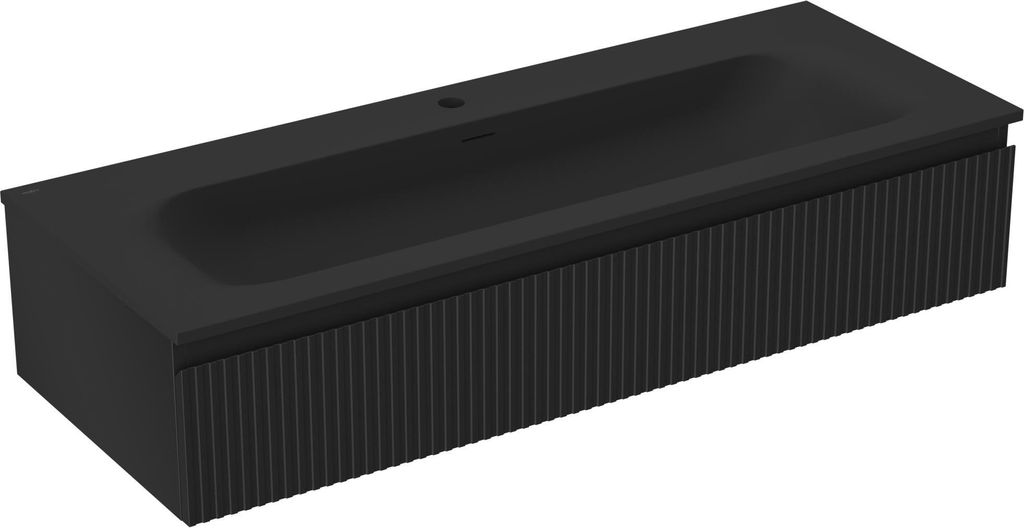 Mexen Rivel Badezimmerschrank 120 cm mit Waschbecken Vela, 1 Schublade, geriffelt, schwarz matt - 91A20-12023-1-BF71-W23M71