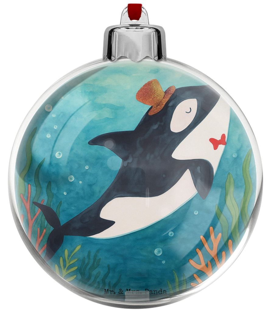 Mr. & Mrs. Panda Weihnachtskugel Orca Zylinder Design - Weiß - Geschenk, christbaumkugeln, christbaumkugel, Feier, Fest, Glitzer, Meerestiere, wei...
