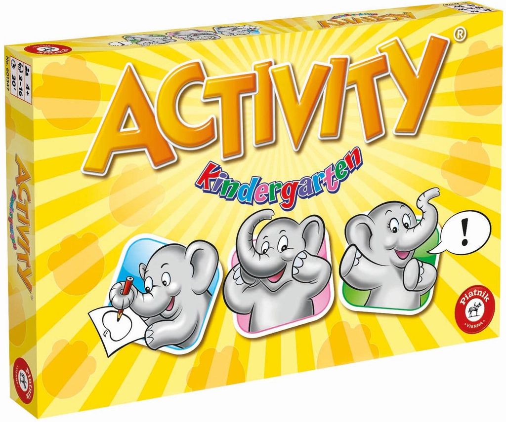 The image shows the front of a board game box for 'Activity Kindergarten'.