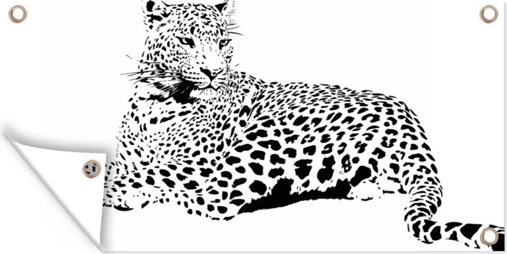 MuchoWow 80x40 cm Outdoor-Poster Gartendeko Sichtschutz Garten Poster für den Garten Eine Illustration eines liegenden Leoparden