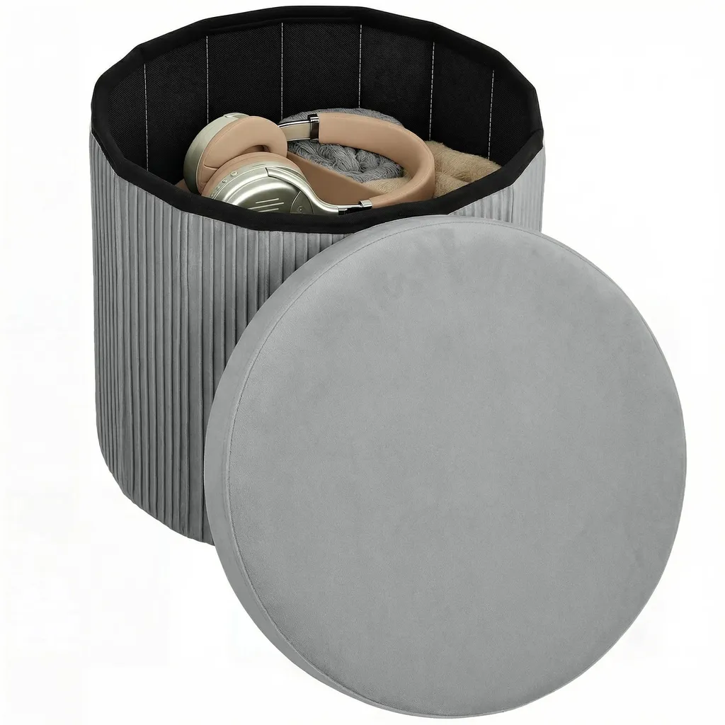 Pouf de rangement pliable en velours gris foncé de 35L - 38x38x38 cm