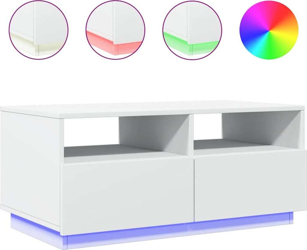vidaXL Konferenční stolek s LED světly bílý 90x49x40 cm Obrázek produktu 