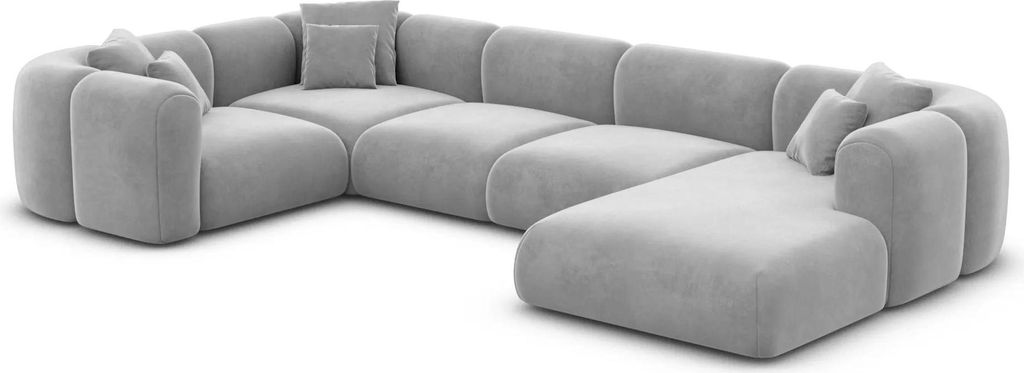 Samtstoff U-Form XL Wohnlandschaft Belio Hellgrau Rechts