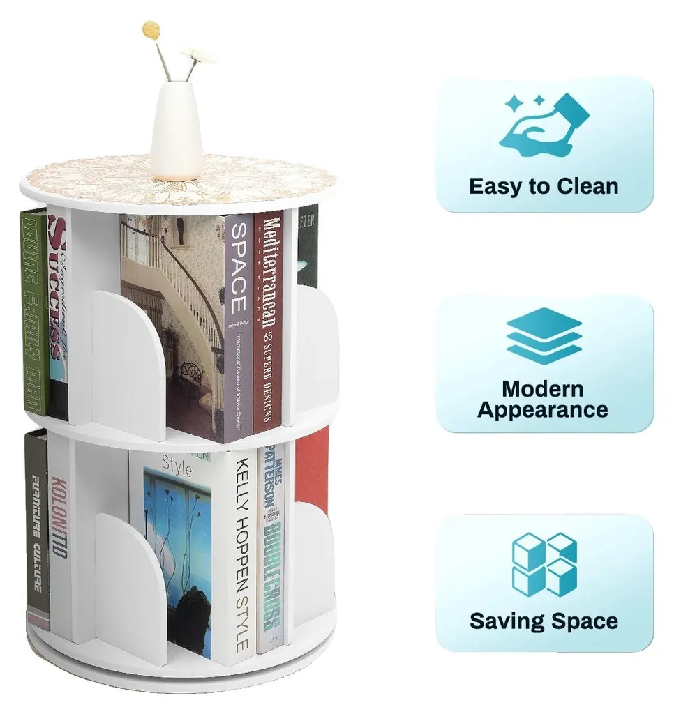 Étagère de livres rotative moderne 2 niveaux - Meuble de rangement 360°