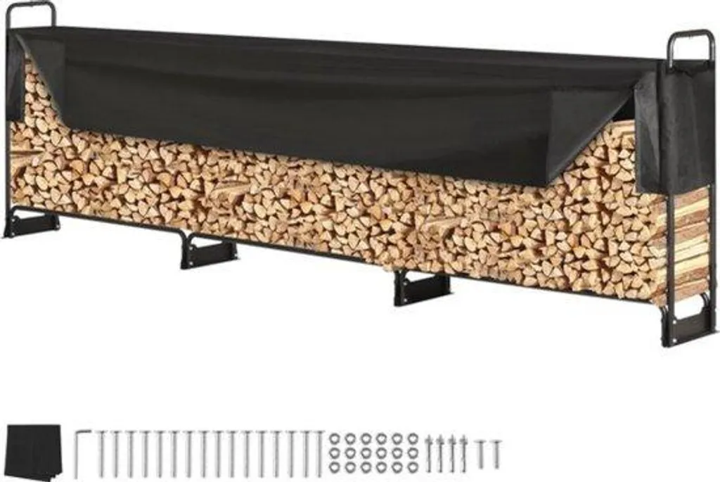 Diable porte-bûches 400 kg avec protection étanche pour bois de chauffage