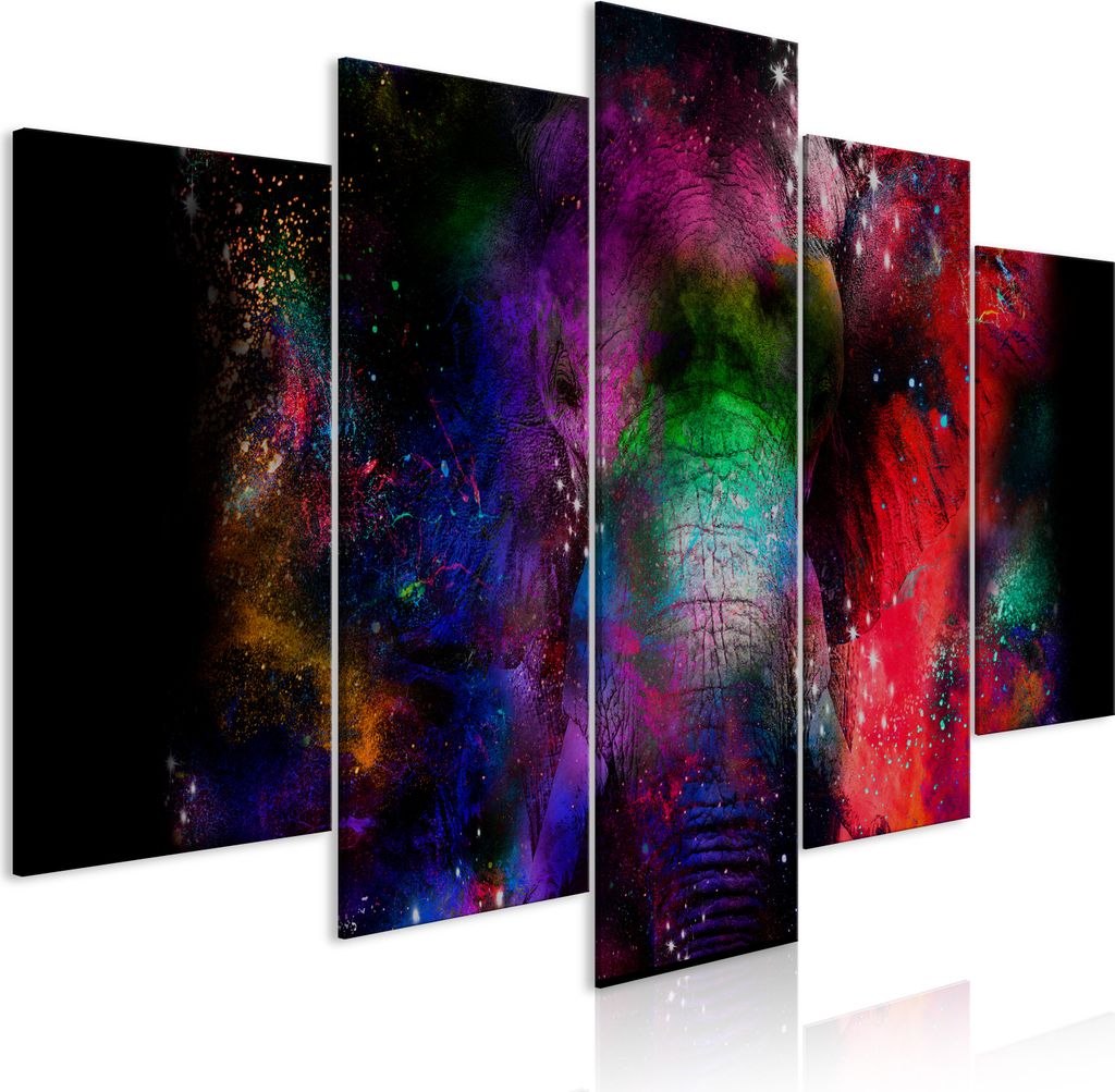 Leinwandbilder 200x100 cm g-C-0340-b-m Vlies Leinwandbild 5 tlg Kunstdruck modern Wandbilder XXL Wanddekoration Design Wand Bild ELEFANT BUNT ABSTRAKT