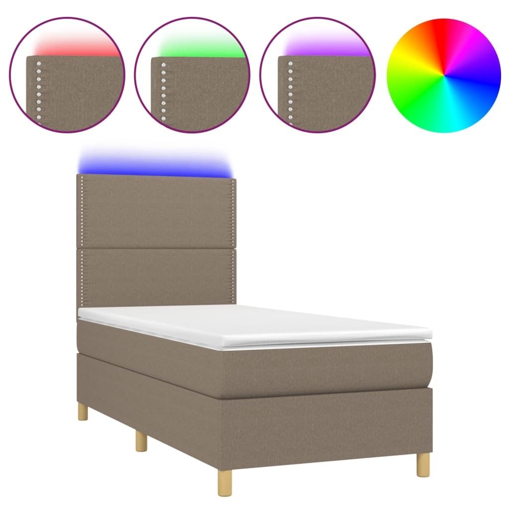 vidaXL Boxspringbett mit Matratze & LED Taupe 90x200 cm Stoff