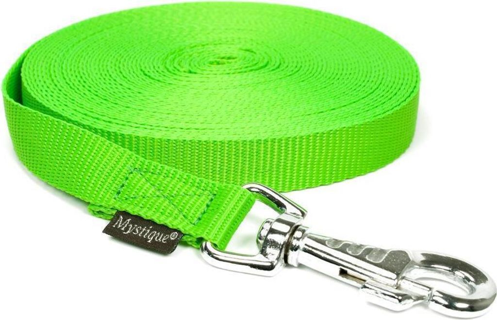 Mystique Nylon Schleppleine 20mm neongrün 7,5m robust Karabinerhaken