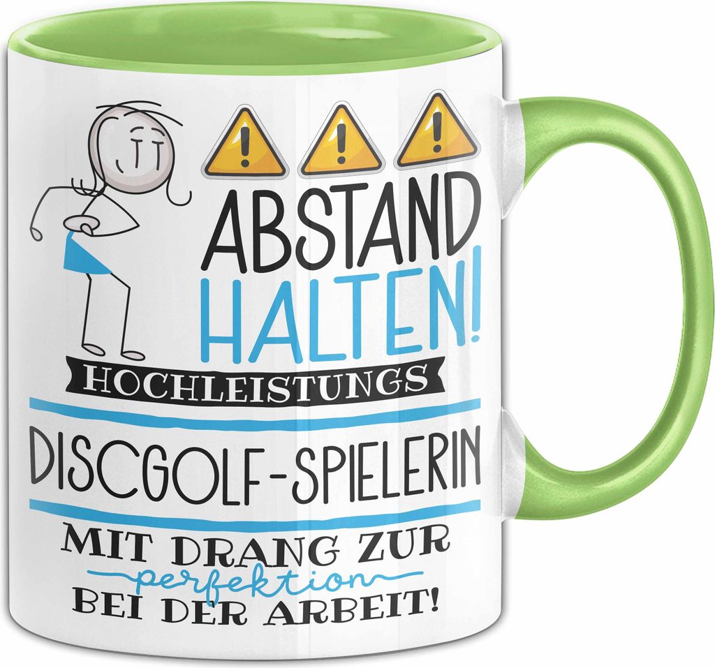 Discgolf-Spielerin Tasse Geschenk Lustig Abstand Halten Hochleistungs-Discgolf-Spielerin Mit Drang Zur Perfektion Bei Der Arbeit (Grün)