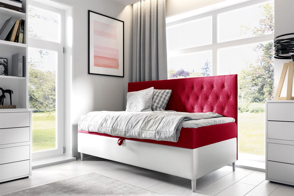 Boxspringbett Gästebett Kinderbett FINJA Nr.2 80x200cm Weiss-Rot