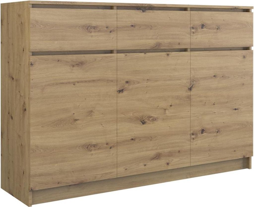 Moderne Kommode 3D3S mit 3 Türen und 3 Schubladen | Handwerkliche Eiche | 120x97x40 cm