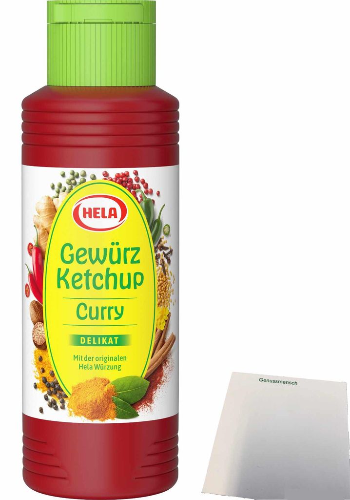 Hela Curry Gewürz Ketchup delikat (300ml Flasche) + usy Block