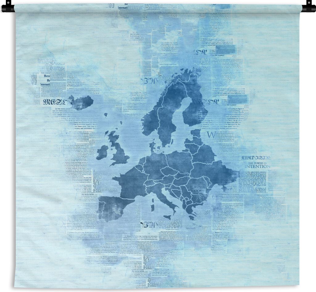 MuchoWow Wandteppich Wandbehang Europa - Karte - Aquarell - Blau 150x150 cm Tapisserie Dekoration Wandtuch - Wohnaccessoires - Modernes