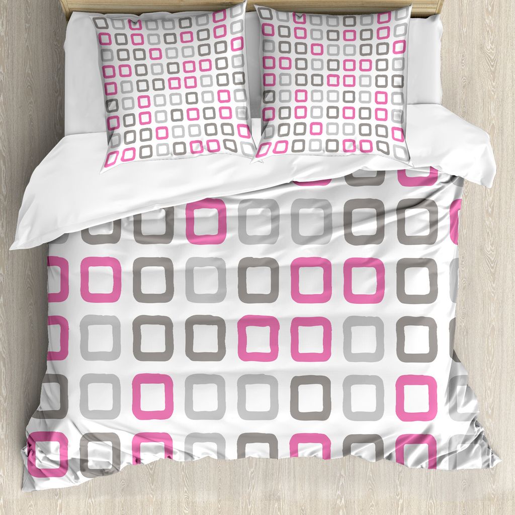 ABAKUHAUS Geometrisch Bettbezug, Quadratische Felder Bild, Milbensicher Allergiker geeignet mit Kissenbezügen, 155 cm x 220 cm - 80 x 80 cm, Rosa,...