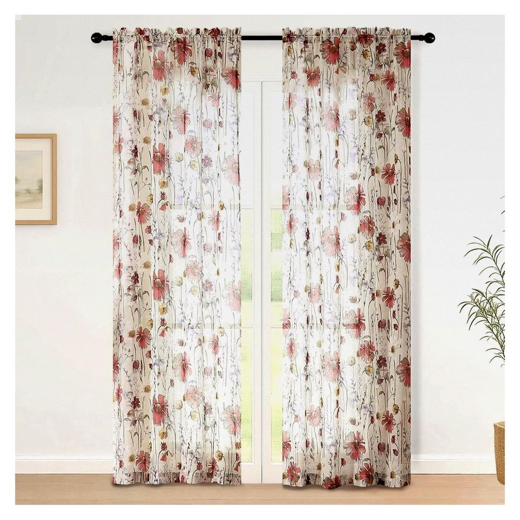 Voile Vorhänge mit Doppelperforationstechnik im Blumen Design 130Bx229H Bleistiftfalten Luftig Elegant Deko Gardinen für Wohnzimmer und Arbeitszi...