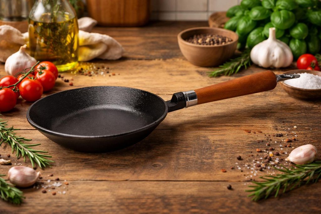 Ronneby Bruk Maestro Bratpfanne flach, Ø 18 cm, mit braunem Buchenholzgriff