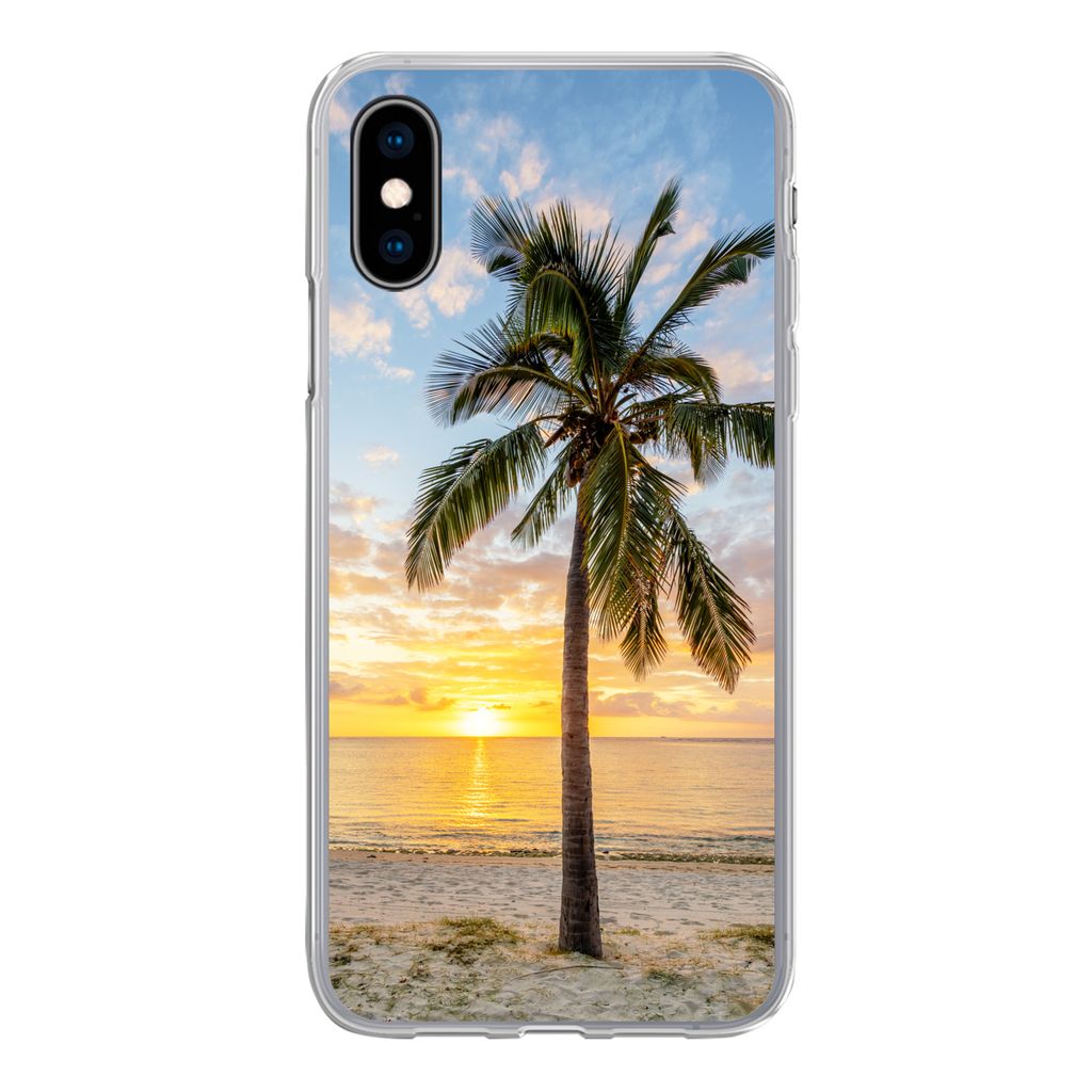 MuchoWow Handyhülle Schutzhülle Hülle für iPhone X Strand - Palme - Sonnenuntergang Silikon Softcase Handy Hülle - Handyhülle
