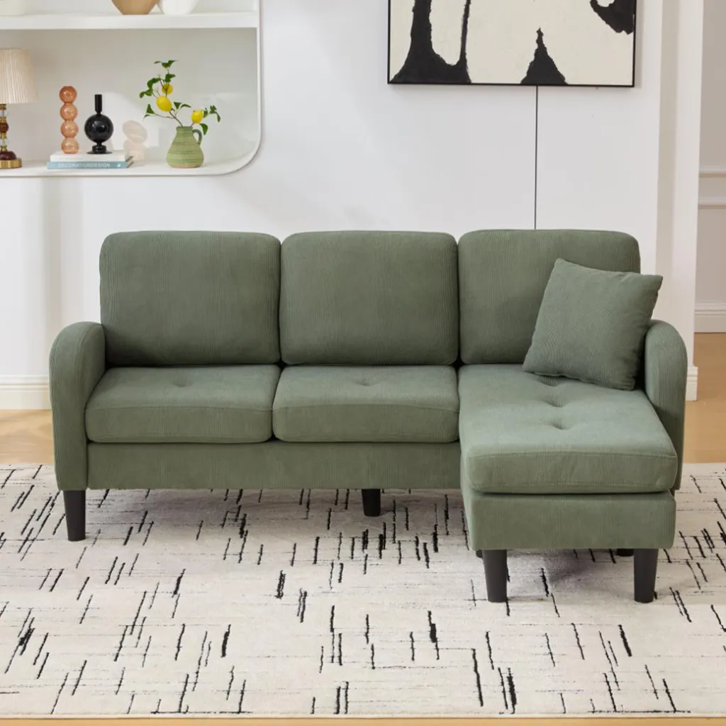 Canapé d’angle compact 3 places vert : gagnez de la place avec style
