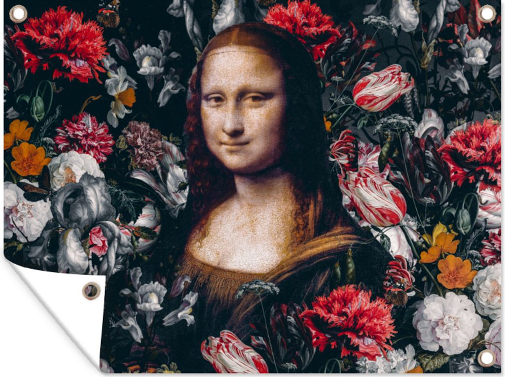 MuchoWow 120x90 cm Outdoor-Poster Gartendeko Sichtschutz Garten Poster für den Garten Leonardo da Vinci - Mona Lisa - Blumen