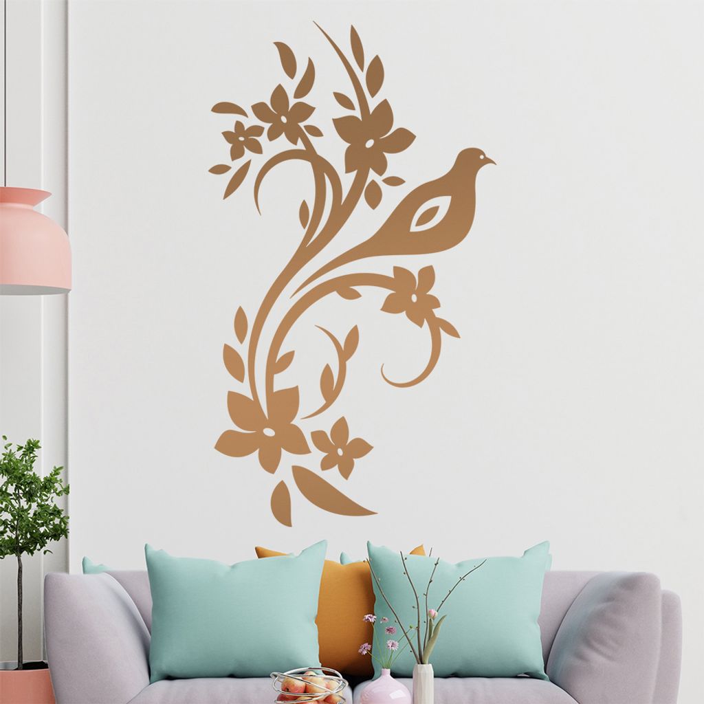 Vogel Ranke Blüte Wandtattoo in 6 Größen - Wandaufkleber Wall Sticker - Dekoration, Küche, Wohnzimmer, Schlafzimmer, Badezimmer