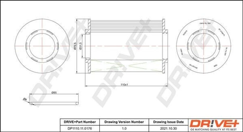 Dr!ve+ DP1110.11.0176 - OE 26320 27400 Ölfilter für Tucson (JM), Sonata V (NF), Santa Fe II (CM), i30 (FD), Grandeur (TG), Sportage (JE, KM), Pro...