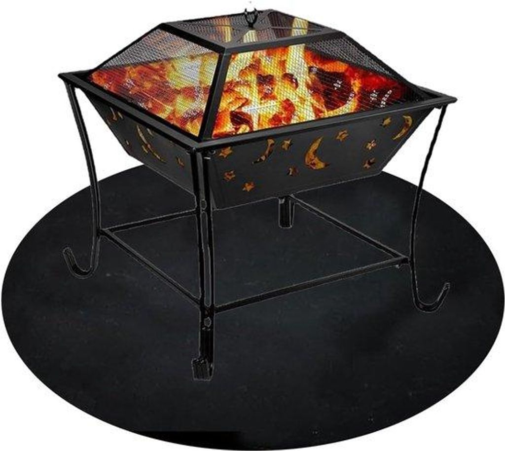 Feuerfest Grillmatte - Rund Schwarz - 3-Schichtig - Bodenschutzmatte - Grill - Winterschutzmatte