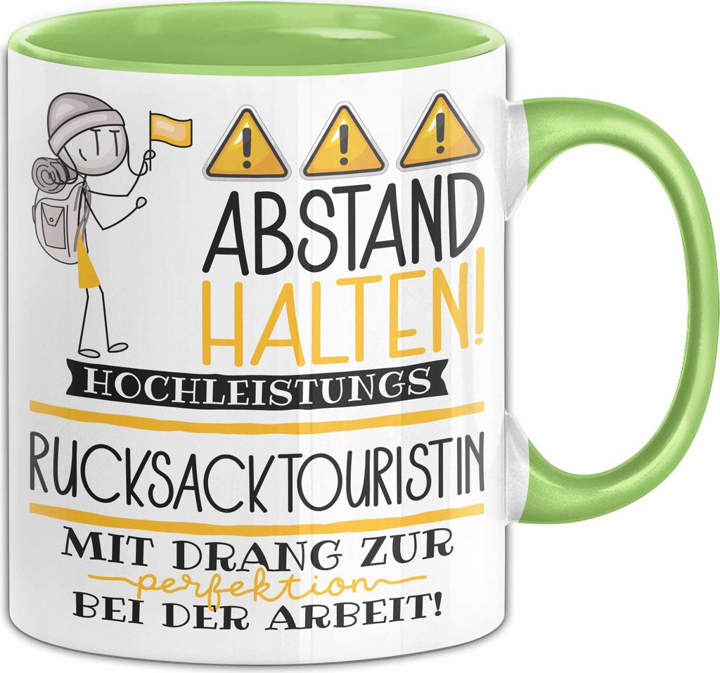Rucksacktouristin Tasse Geschenk Lustig Abstand Halten Hochleistungs-Rucksacktouristin Mit Drang Zur Perfektion Bei Der Arbeit (Grün)