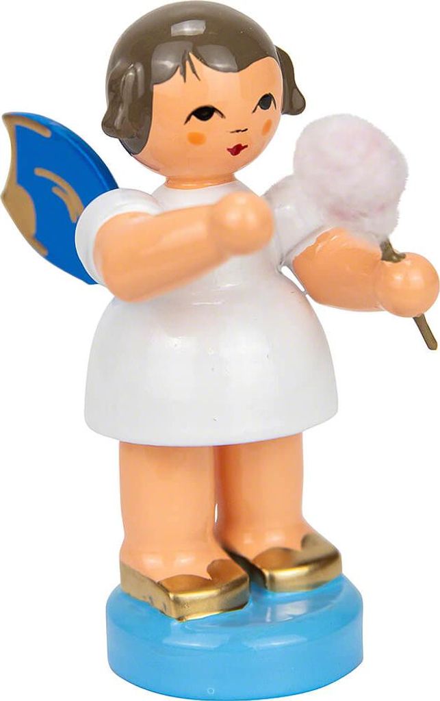 Engel mit Zuckerwatte - Blaue Flügel - stehend (6cm) von Kunstgewerbe Uhlig