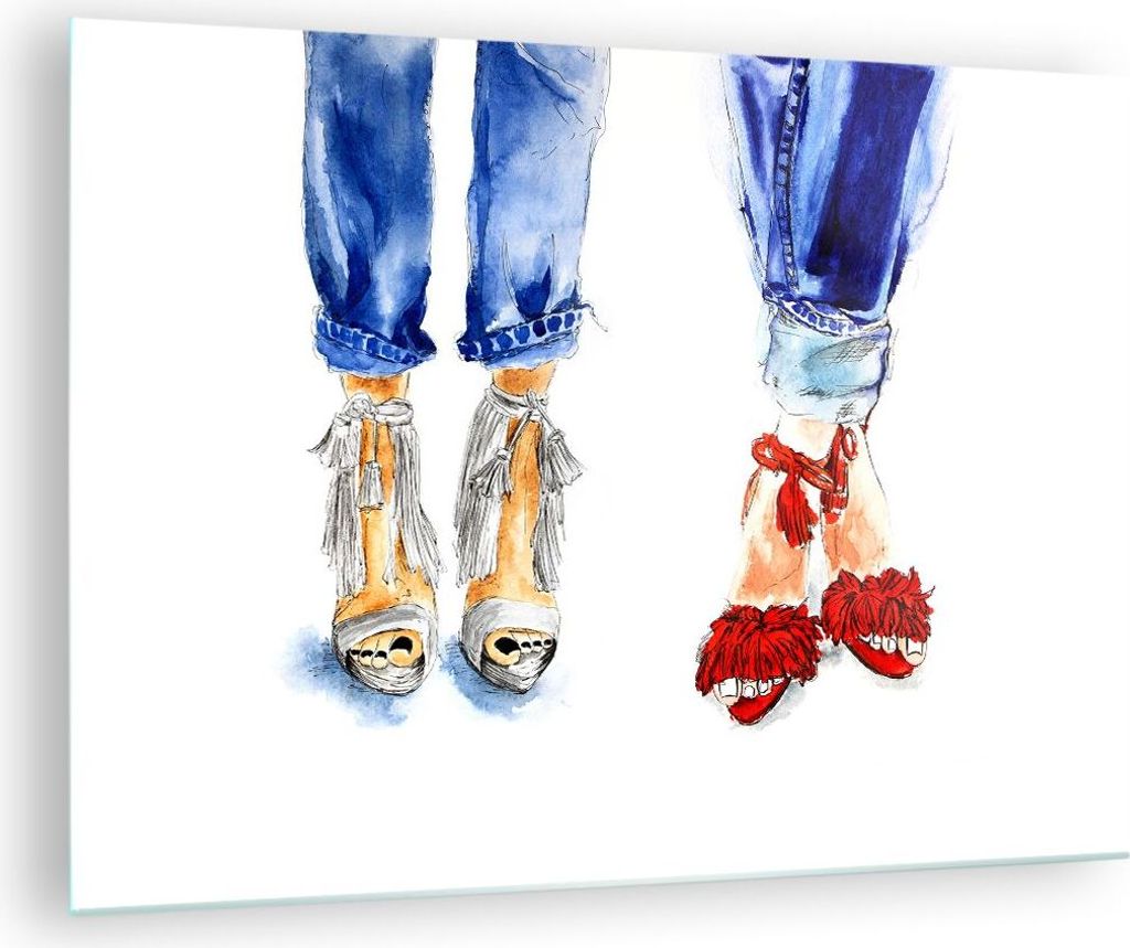 Bilder auf glas - Heels Mädchen Mode Jeans - 70x50cm - Glasbilder - Wandbilder - Kunstdruck - zum Aufhängen bereit - Wanddekoration aus Glas - Gl...