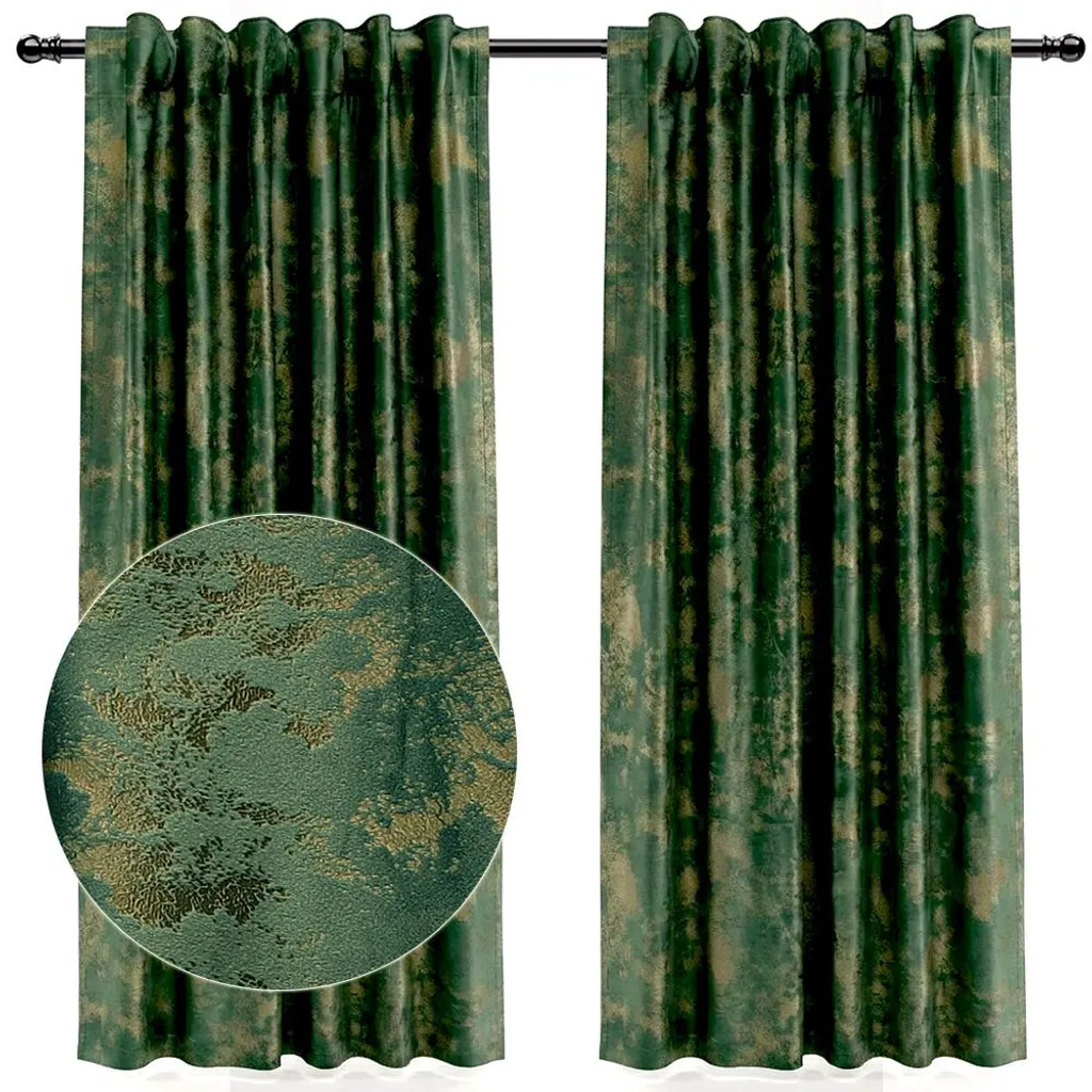 Set 2 Tende Velluto Verde e Oro 132x274cm Oscuranti Eleganti