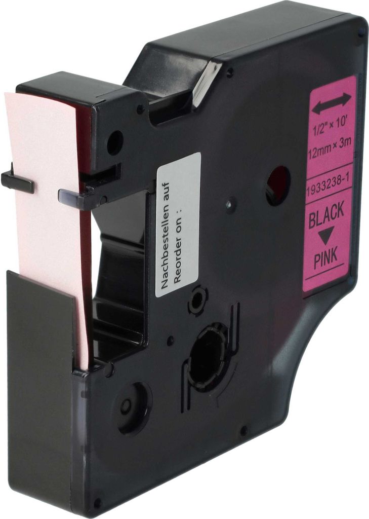vhbw Schriftband-Kassette kompatibel mit Dymo LabelMaker PC II Etiketten-Drucker 3m x 12mm Schwarz auf Leucht-Pink, Kunststoff