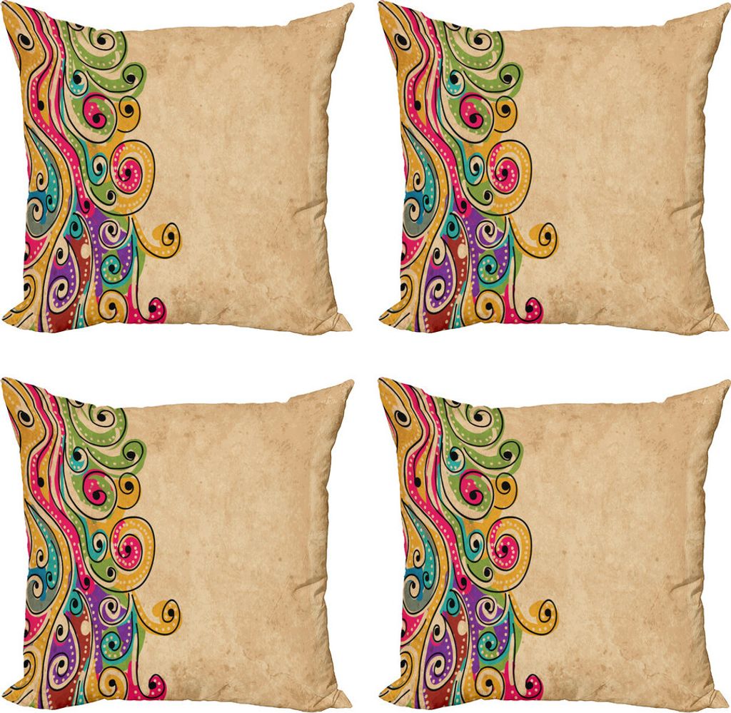 ABAKUHAUS Stammes Kissenbezug Set (4 Stück), Folk Art Forms, Moderner Doppelseitiger Digitaldruck, 45 cm x 45 cm, Mehrfarbig