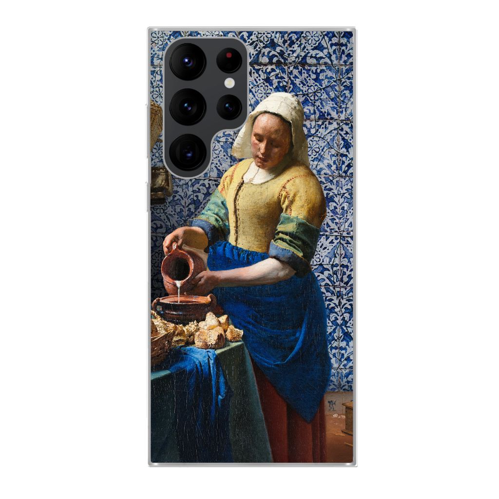 MuchoWow Handyhülle Schutzhülle Hülle für Samsung Galaxy S22 Ultra Milchmädchen - Delfter Blau - Vermeer - Gemälde - Alte Meister Silikon S...