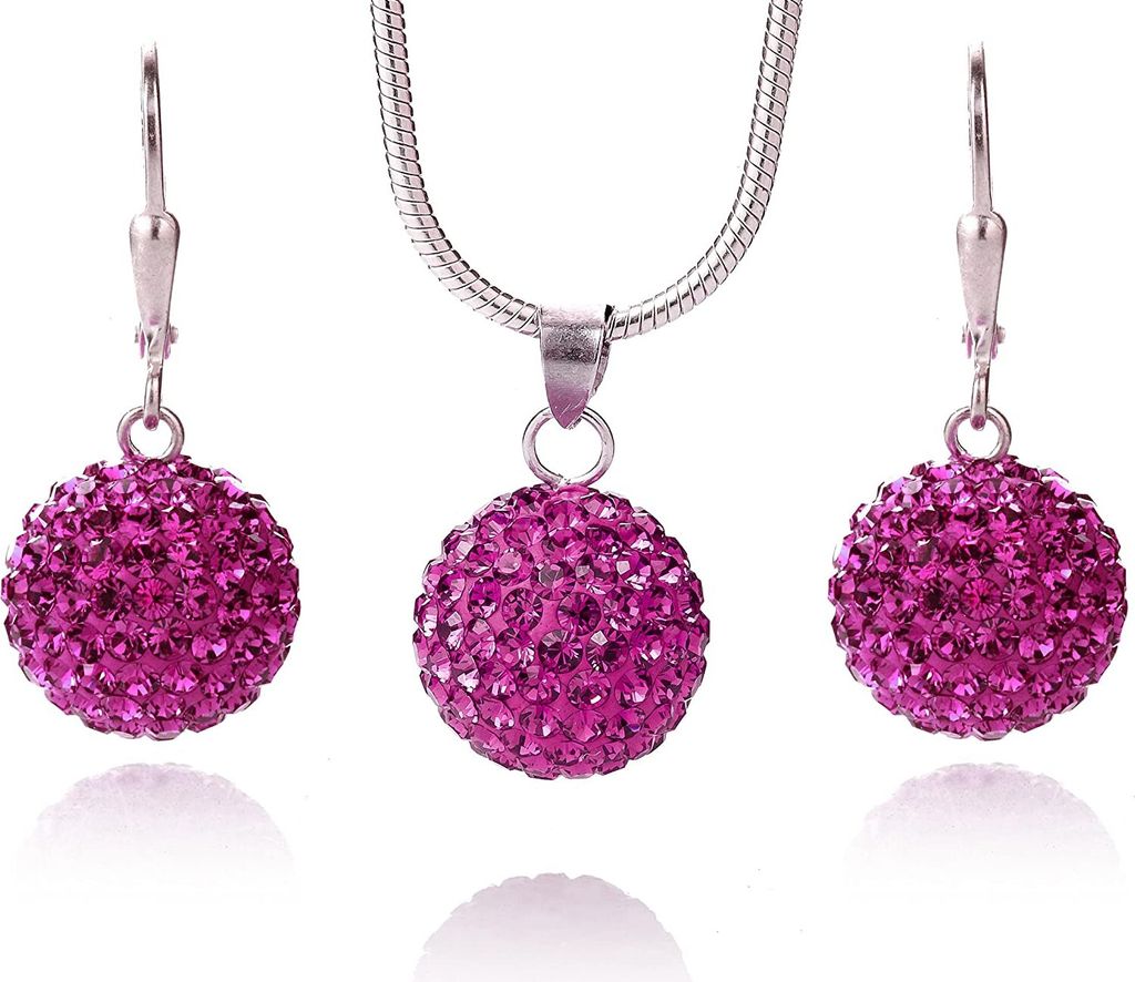 Karisma Schmuck-Set 2 TLG Anhänger Kugel Ohrringe Silber Kette 925 rhodiniert Mit Kristallen 12mm -Pink