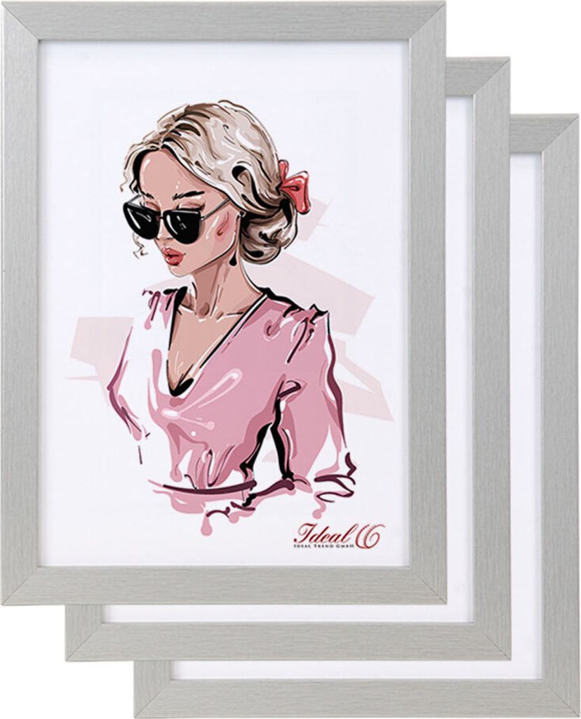 3er 5er Pack Hekla Set Holzrahmen Foto Bilderrahmen Wanddeko Collage Poster Rahmen - Farbe: 3er Pack Silber | Format: 30x45