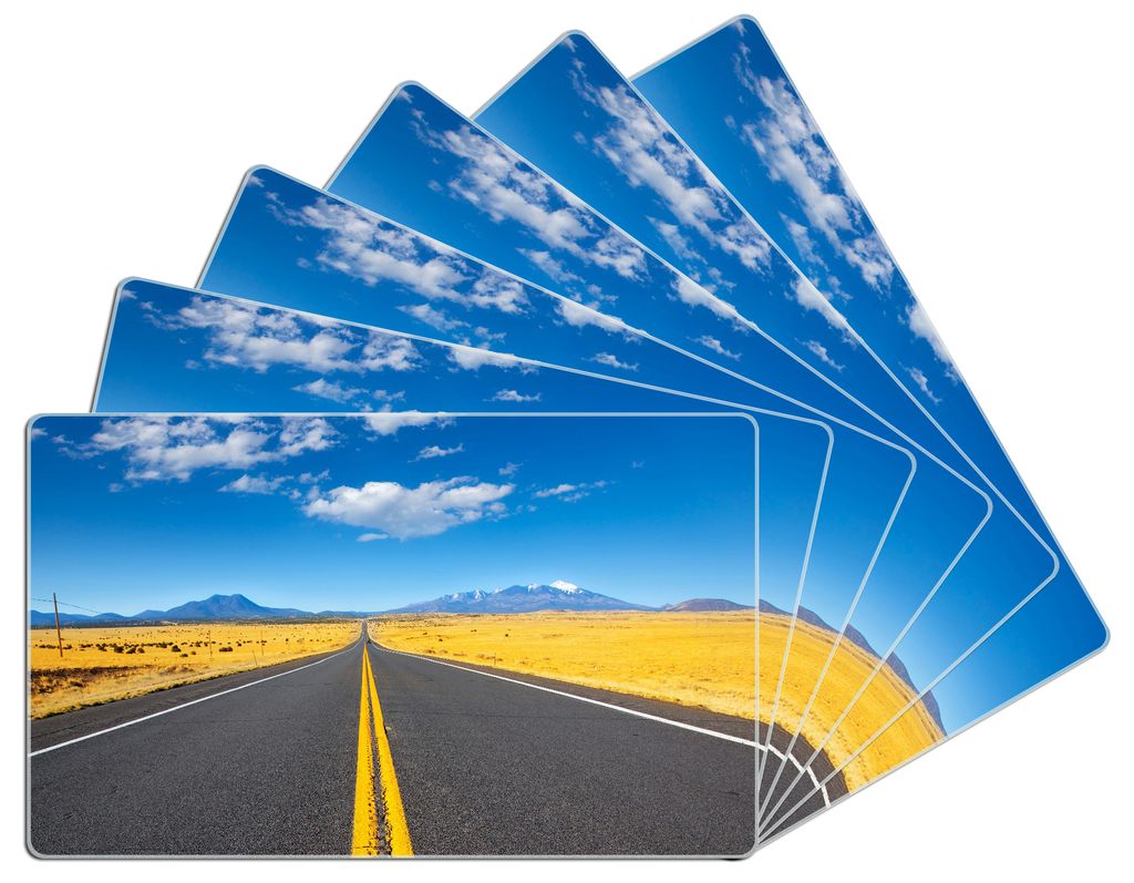Wallario Frühstücksbrettchen 6er Set aus Glas, je 14 x 23 cm, mit rutschfesten Füßen, Motiv Route 89 in Arizona - Am Ende der Horizont